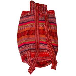 Handwoven Boho Backpack Bag Red Multicolor Ethnic Woven Drawstring